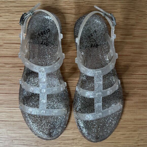 GIRLS ART CLASS CLEAR SILVER GLITTER JELLY SANDALS SIZE 3 GUC STUDDED BUCKLE - Picture 2 of 6